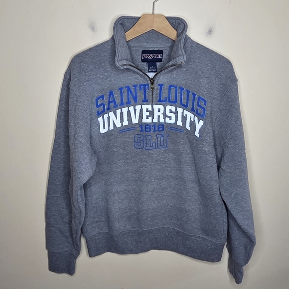 Jansport | Saint Louis University Quarter Zip Graphic Gray Sweatshirt Size Small - Picture 1 of 6